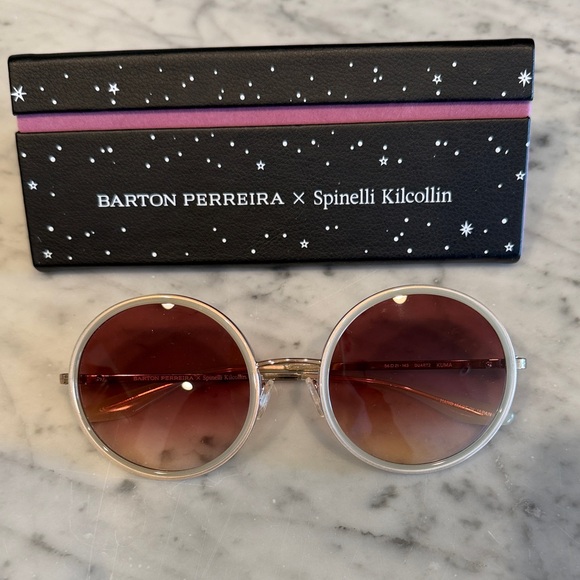 Barton Perreira Accessories - Barton Perreira Round Clear Frame Sunglasses with Gradient Brown Lenses